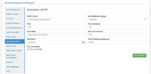 Einstellungen / Newsletter SMTP